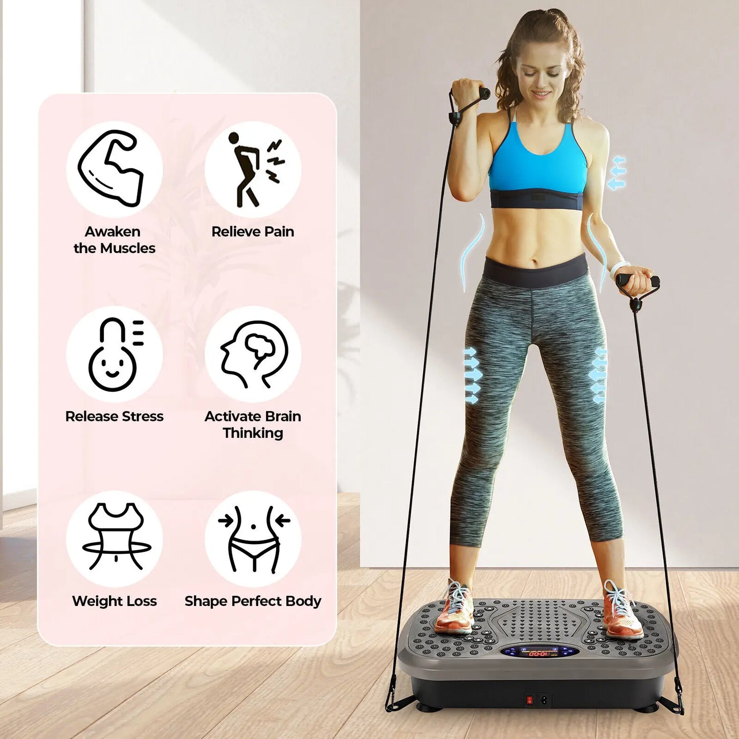 Vibration Plate Exercise Machine - Whole Body Workout Vibration Fitness Platform w/ Loop Bands - Home Training Equipment