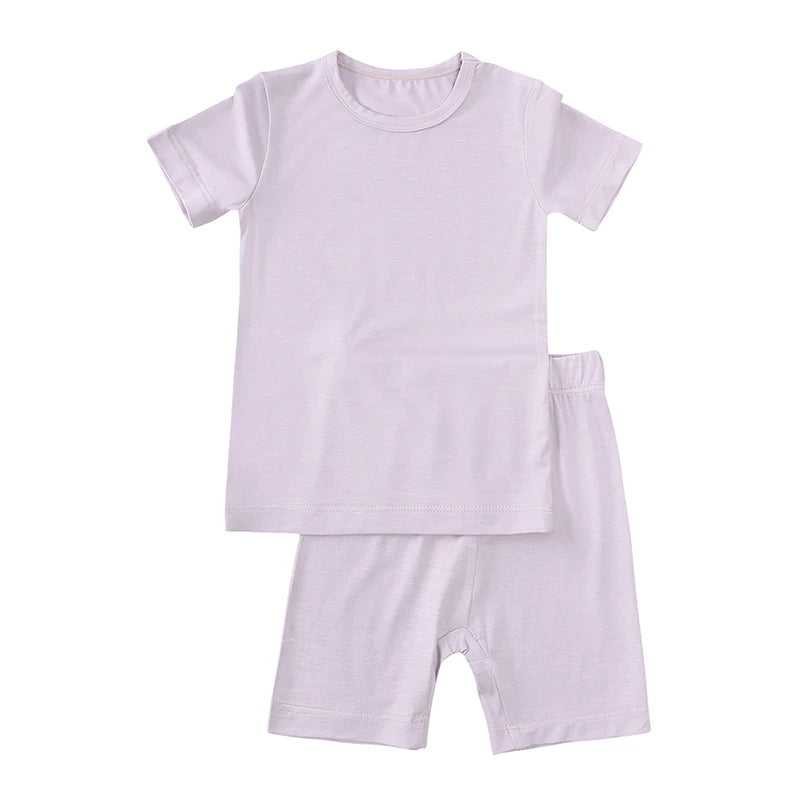 2026 Bamboo Fiber Toddler Kids Pajamas Clothes Solid Hight Elasticity Breathable Sleepwear Set For 9M-7T Boy Girl Loungewear