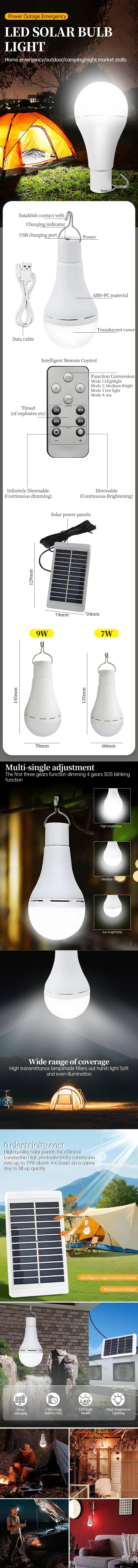 Solar Lights Waterproof USB Charged Hanging Emergency Sunlights Powered Lamps Outdoor Indoor House LED Solar Lamp Bulb Lights