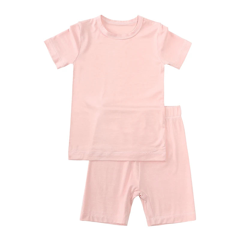 2026 Bamboo Fiber Toddler Kids Pajamas Clothes Solid Hight Elasticity Breathable Sleepwear Set For 9M-7T Boy Girl Loungewear