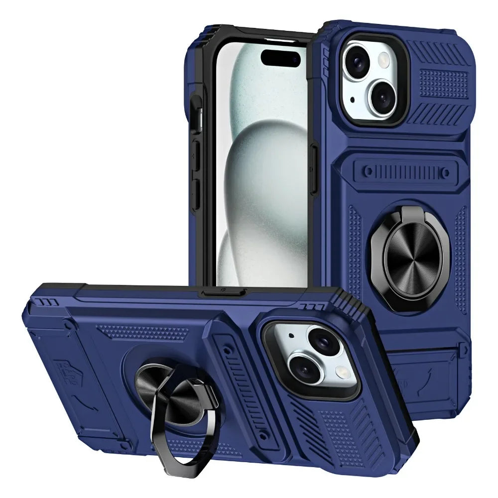 Magnetic Ring Holder Phone Case For IPhone 13 14 15 16 17 Air Pro Max Shockproof Heavy Duty Hard with Card Slot Protective Cover