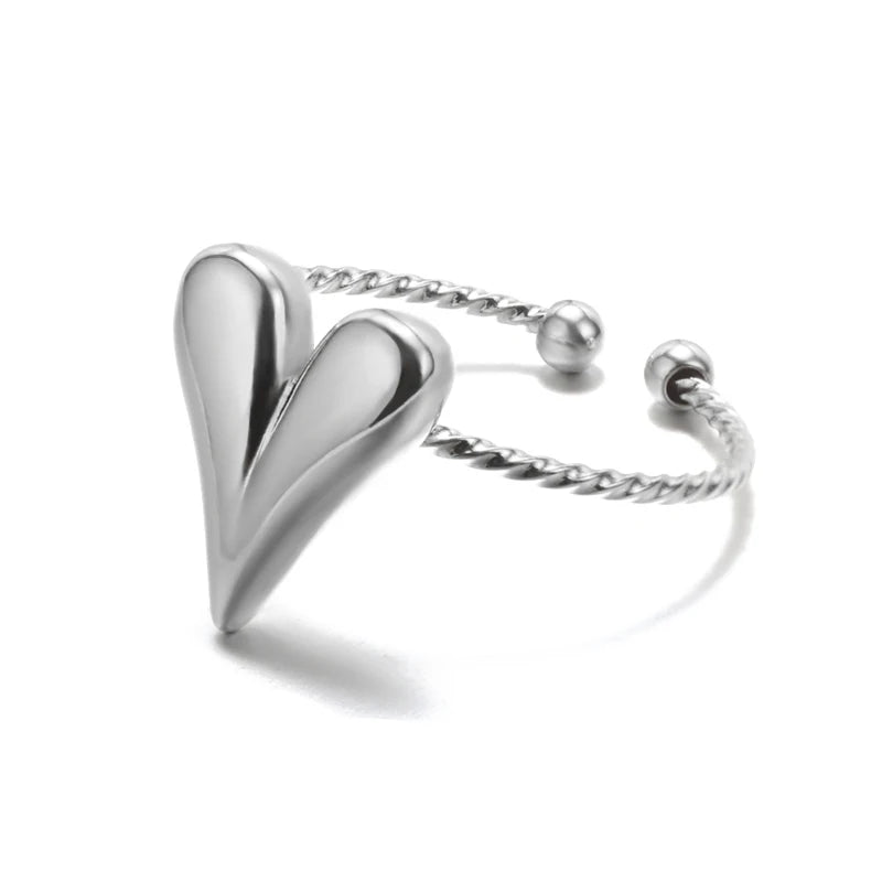 Heart Rings For Women Stainless Steel Gold Color Heart Couple Rings Anniversary Wedding Aesthetic Jewelry Gift Bague Femme