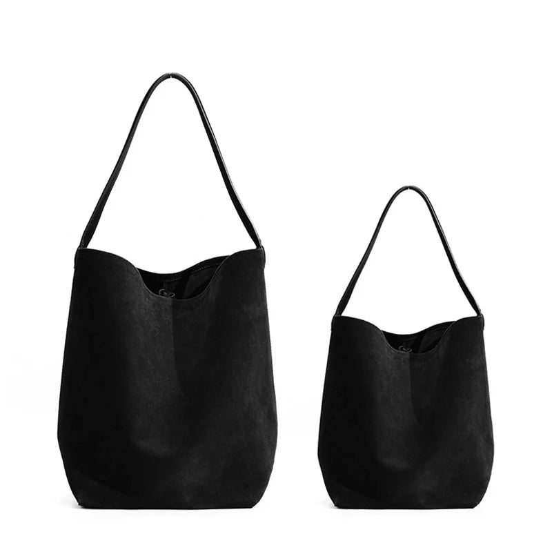 Matte Cowhide Leather Vintage Bucket Bag Large Capacity Tote Shoulder Bag For Women Commuter Elegant Textured Suede Purse Women'